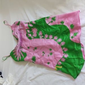 Zara pink and green silky mini dress